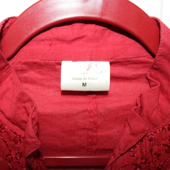 Greater Good Women's Size Medium Red Cotton Blouse Made in India - Picture 4 of 8